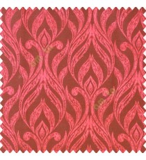 Red black color traditional floral design vertical damask pattern swirls longleaf texture surface polyester main curtain