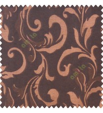 Brown black color traditional floral big leaf design swirls hanging leaf pattern polyester main curtain
