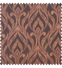 Brown black color traditional floral design vertical damask pattern swirls longleaf texture surface polyester main curtain