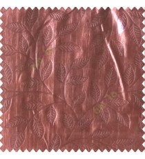 Pure brown color beautiful floral self-leaf design engraved small leaves on vertical texture lines patterns fabric polyester main curtain