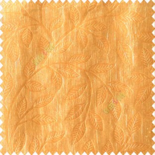 Mustard yellow color beautiful floral self-leaf design engraved small leaves on vertical texture lines patterns fabric polyester main curtain