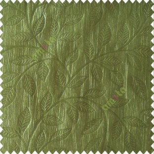 Green color beautiful floral self-leaf design engraved small leaves on vertical texture lines patterns fabric polyester main curtain