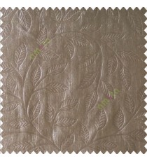 Brownish grey color beautiful floral self leaf design engraved small leaves on vertical texture lines patterns fabric polyester main curtain