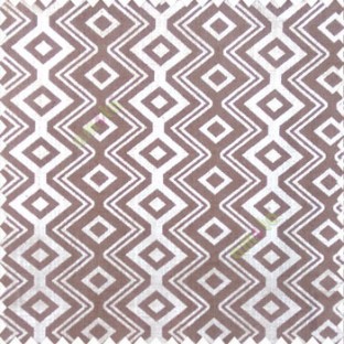 Copper brown beige color traditional abstract ogee design vertical diamond and zigzag shaped lines polyester main curtain