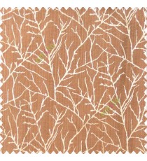 Dark mustard yellow with gold color traditional tree pattern complete twigs design branches leafless plants polyester main curtain