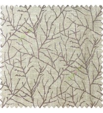 Dark chocolate brown beige color traditional tree pattern complete twigs design branches leafless plants polyester main curtain