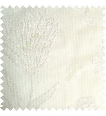 Pure white color beautiful big size flower long leaves pattern honeycomb texture base fabric with transparent net background sheer curtain