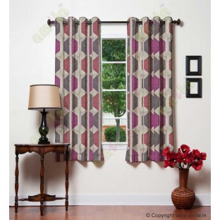 Contemporary diamond hexagon maroon pink brown grey crush technical polyester main curtain designs
