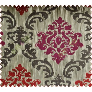 Big damask contemporary maroon pink brown grey crush technical polyester main curtain designs