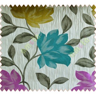 Floral big flower purple yellow lime black grey crush technical polyester main curtain designs