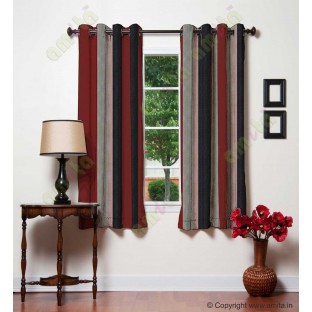 Maroon Worm Stripes with Black Silver Light Red Colour Stripes Poly Main Curtain-Designs