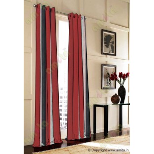 Maroon Worm Stripes with Black Silver Light Red Colour Stripes Poly Main Curtain-Designs