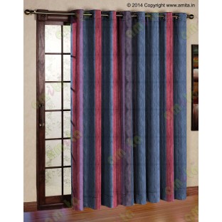 Navy Blue Worm Stripes with Black Red Purple Colour Stripes Poly Main Curtain-Designs