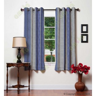 Blue Beige Grey Pipe Stripes Main Poly Curtain-Designs
