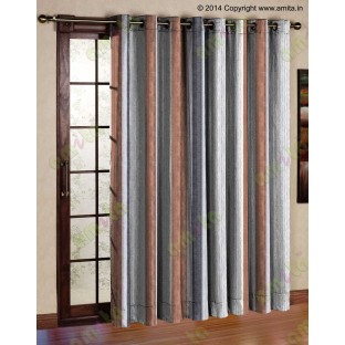 Grey Worm Stripes with Black Orange Beige Colour Stripes Poly Main Curtain-Designs