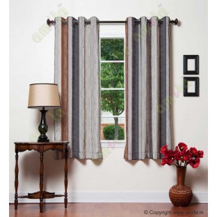 Grey Worm Stripes with Black Orange Beige Colour Stripes Poly Main Curtain-Designs