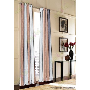 Grey Worm Stripes with Black Orange Beige Colour Stripes Poly Main Curtain-Designs