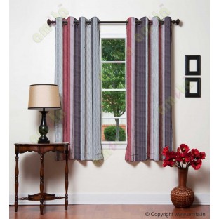 Grey Worm Stripes with Maroon  Colour Stripes Poly Main Curtain-Designs