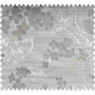 Grey White Flower Plant Polycotton Main Curtain-Designs
