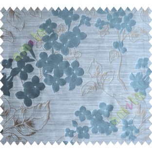 Blue Brown Flower Plant Polycotton Main Curtain-Designs