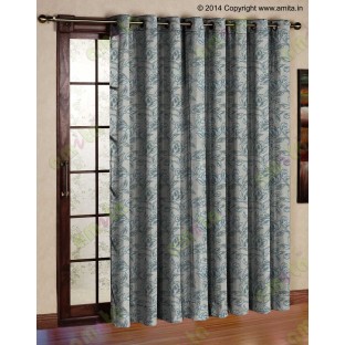 Blue Beige Floral Leaf Buds Polycotton Main Curtain-Designs