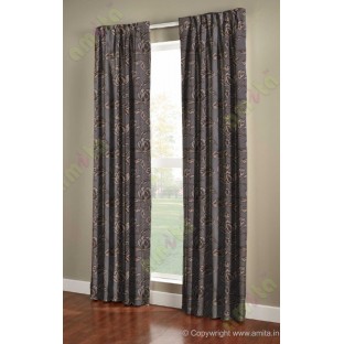 Coffee Brown Floral Leaf Buds Polycotton Main Curtain-Designs