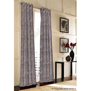 Coffee Brown Floral Leaf Buds Polycotton Main Curtain-Designs
