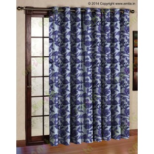 White Ink Blue Floral Leaf Buds Polycotton Main Curtain-Designs