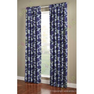 White Ink Blue Floral Leaf Buds Polycotton Main Curtain-Designs