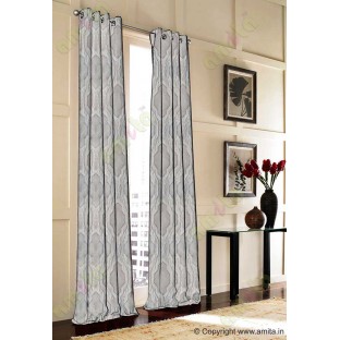 Black Silver Ogee Design Poly Main Curtain-Designs