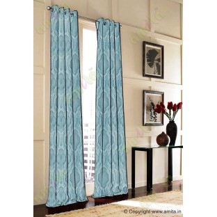 Blue Grey Ogee Design Poly Main Curtain-Designs