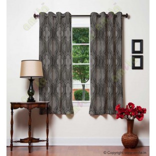 Black Grey Ogee Design Poly Main Curtain-Designs