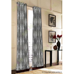 Black Grey Ogee Design Poly Main Curtain-Designs