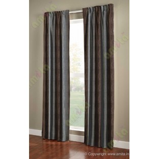 Brown Silver Black Wide Vertical Stripes Poly Main Curtain-Designs