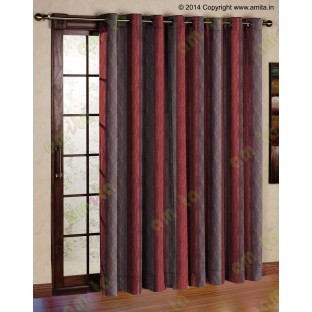 Maroon Silver Black Wide Vertical Stripes Poly Main Curtain-Designs
