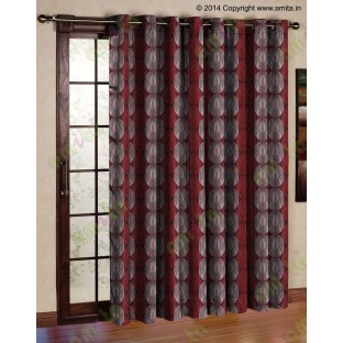 Maroon Silver Geometric Design Poly Main Curtain-Designs