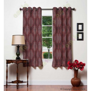Maroon Grey Black Ogee Design Poly Main Curtain-Designs