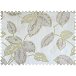 Green grey brown colour natural floral leaf design poly main curtain designs