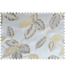 Yellow grey black colour natural floral leaf design poly main curtain designs