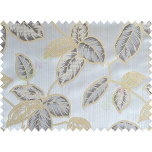Yellow grey black colour natural floral leaf design poly main curtain designs