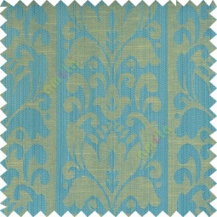 Blue beige grey color traditional designs floral damask texture polyester texture wide vertical stripes background with thin lines main curtain