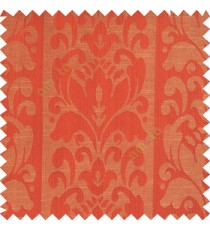 Red orange beige color traditional designs floral damask texture polyester texture wide vertical stripes background with thin lines main curtain