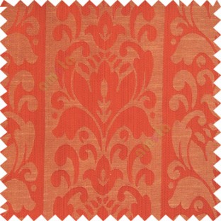 Red orange beige color traditional designs floral damask texture polyester texture wide vertical stripes background with thin lines main curtain