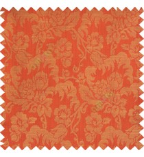 Red orange beige color beautiful flower leaves hanging floral designs flower buds elegant look vertical lines polyester background main curtain