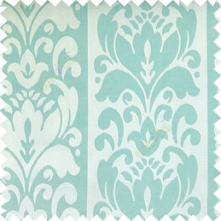 Cyan blue color traditional designs floral damask texture polyester texture wide vertical stripes background with thin lines main curtain