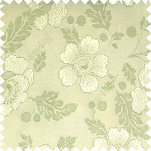 Light green cream color beautiful traditional floral design big flower texture leaves horizontal digital lines main curtain