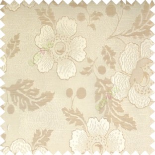 Beige cream color beautiful traditional floral design big flower texture leaves horizontal digital lines main curtain