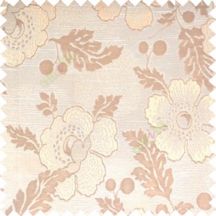 Beige cream light brown color beautiful traditional floral design big flower texture leaves horizontal digital lines main curtain
