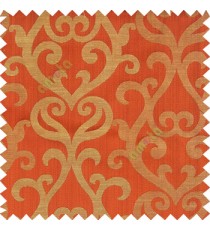 Orange red beige color traditional big simple damask patterns vertical thin stripes texture base fabric polyester main curtain