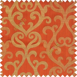 Orange red beige color traditional big simple damask patterns vertical thin stripes texture base fabric polyester main curtain